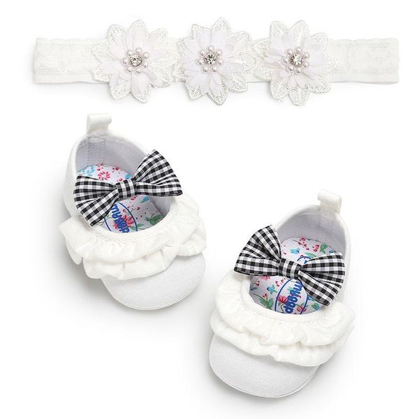 

spring and autumn bowknot infant princess shoes 0-18m baby girls breathable soft cloth sole casual toddler shoes with headwear