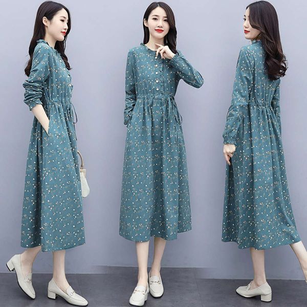 

light luxury cotton hemp dress women's long sleeve new style floral in spring and autumn, Black;gray