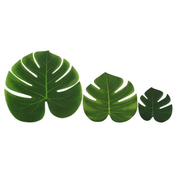 

artificial monstera leaves faux palm tree leaves,theme party decor birthday wedding wall table decor,60 pcs,3 sizes