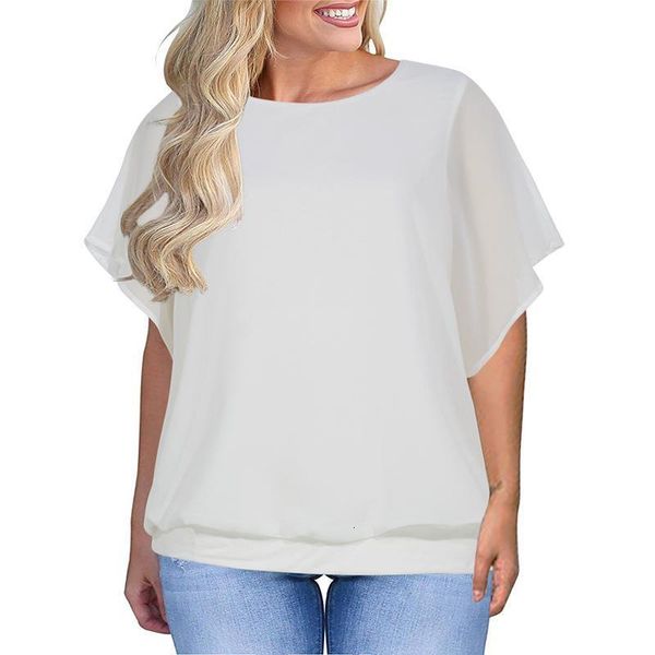 

big size summer woman t-shirt loose short sleeve solid chiffon tshirts female fat mm plus size women clothing large size, White
