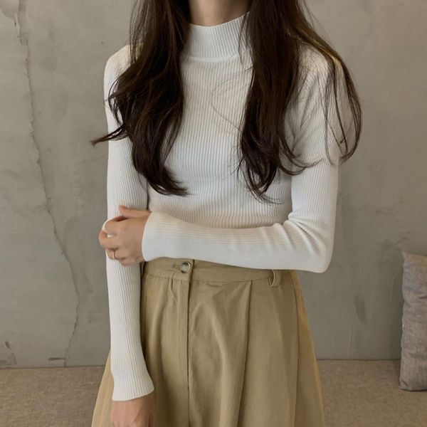 

women's sweaters fashion 2021 chic turtleneck knitted jumpers women autumn winter cotton slim femme elasticity pullovers top, White;black