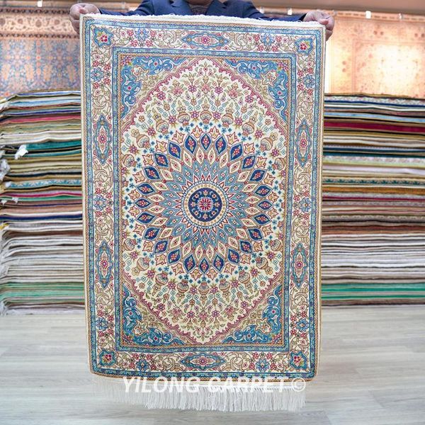

carpets 2'x3' hand knotted handmade pure silk area antique oriental rug (tj303a)