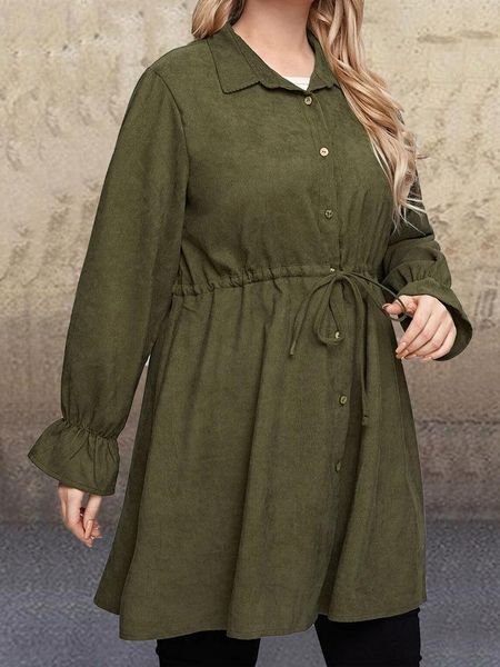 

women's jackets donsignet woman jacket loose single breasted corduroy coat long sleeve ruffle lace-up casual plus size xl-5xl, Black;brown
