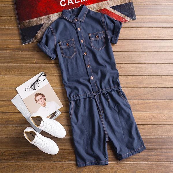 

street jumpsuit casual shorts men's trendy couple short-sleeved suit men's overalls, Black