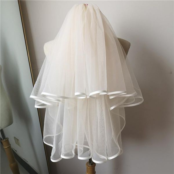 

bridal veils women veil wedding short two layers ribbon edge with comb 75*100 cm in stocks, Black