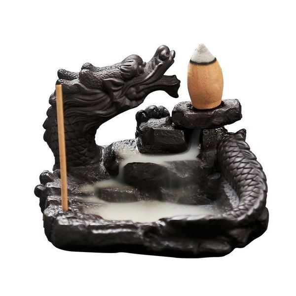 

fragrance lamps handicraft chinese dragon backflow incense burner ceramic waterfall aroma censer small portable stick holder home decor