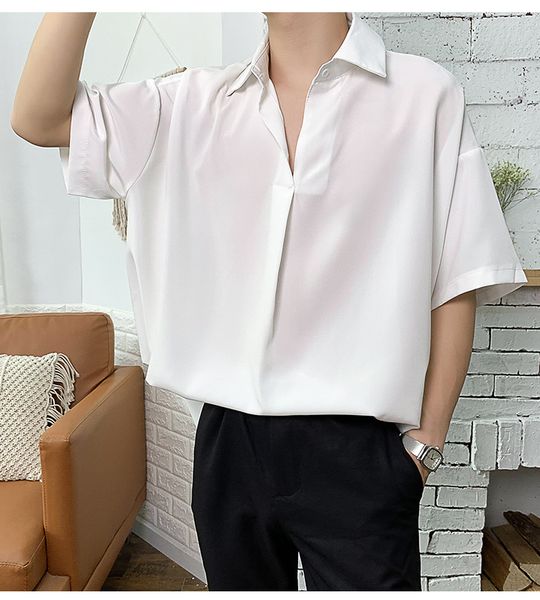 

summer men's short sleeve shirt cuffs clothing fashion loose solid color, White;black