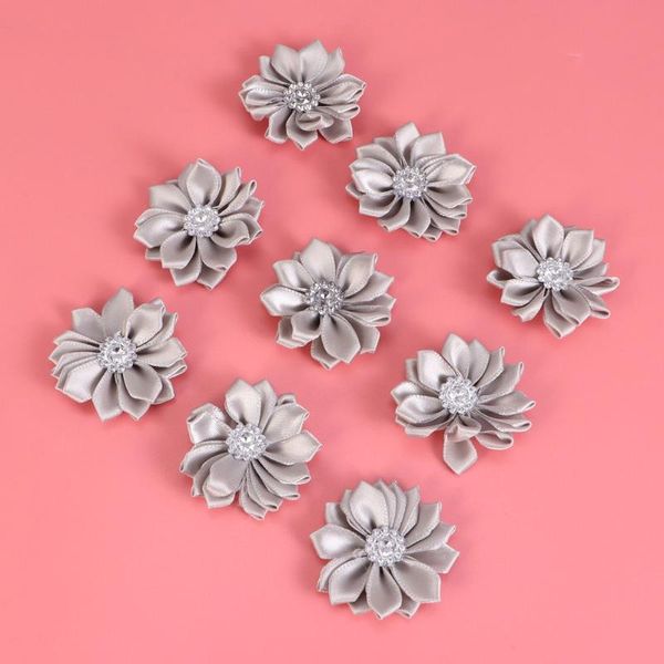 

40pcs 4cm manual sewing ribbon flower acrylic diamond decor artificial flower diy ornament for costume backpack party favor (lig