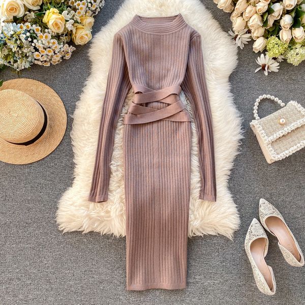 

2021 fashion women bodycon autumn winter casual long sleeve slim sweater es ladies elegant kniited party vestido lbt3, Black;gray