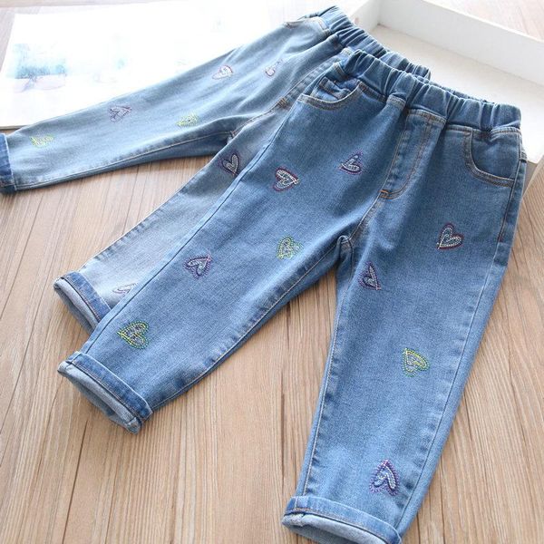 

2021 spring girls embroidered jeans children's wear wholesale, Blue