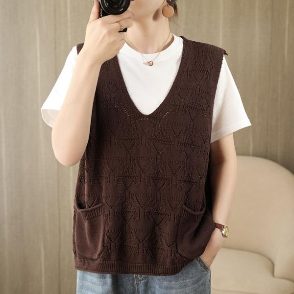 

women's t-shirt spring 2021 100% cotton knit vest v-neck loose outer wear fashionable sweater sleeveless waistcoat tide, White