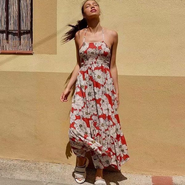 

2021 new heatwave printed maxi dress women crisscross straps square neck sleeveless summer dresses boho casual beach sundress 1bay, Black;gray