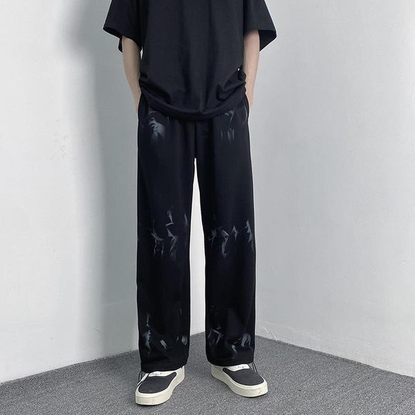 

gothic pants women tie dye print summer fashion wide leg pant high street all-match streetwear loose casual pants, Black;white