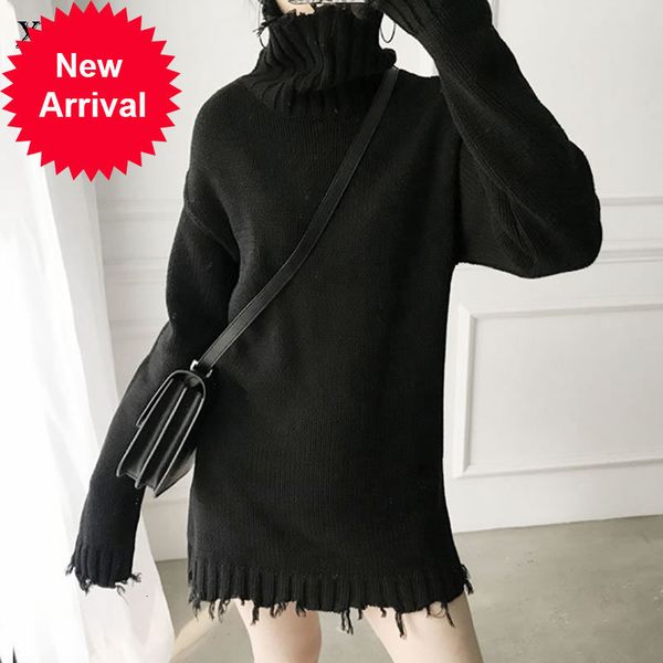 

xitao casual tassel sweater women black winter tide fashion new style turtleneck collar long sleeve pullover loose zxr1257, White;black