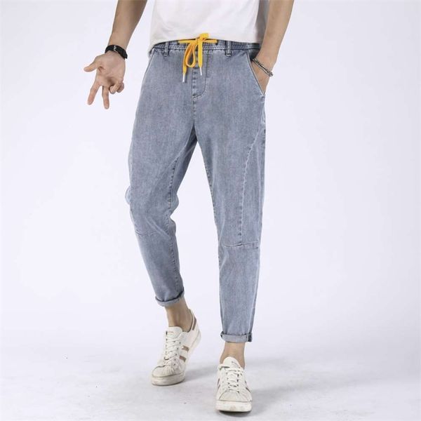

spring and summer jeans loose trend elastic waist drawstring small feet versatile korean harem pants men's stitchingwinter, Blue