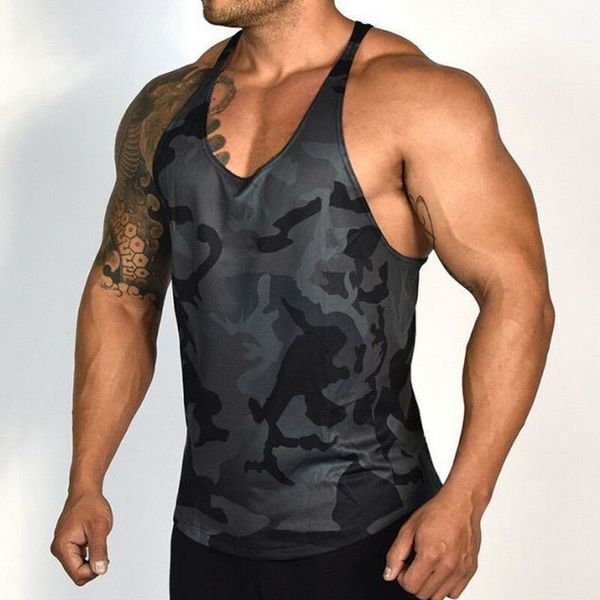 

2021 fashion trend men summer mouwlless practice sprots tank spier camouflage pattern bodybuilding gym losse tanks, White;black