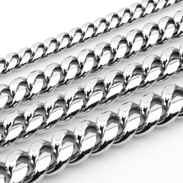 

aiyanishi 14/16mm heavy mens 18k gold filled solid cuban curb chain necklace 22-76cm high polished miami cuban link necklace punk curb chain, Silver