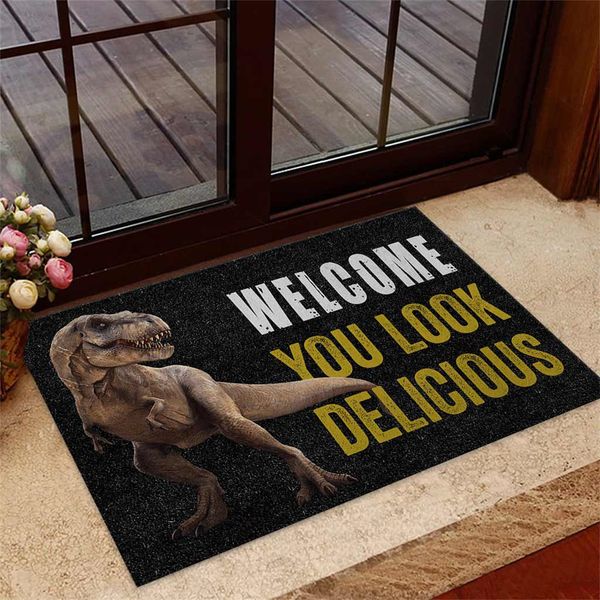 

cloocl dinosaur carpets doormats 3d graphic welcome you look delicious indoor outdoor doormat funny door mat