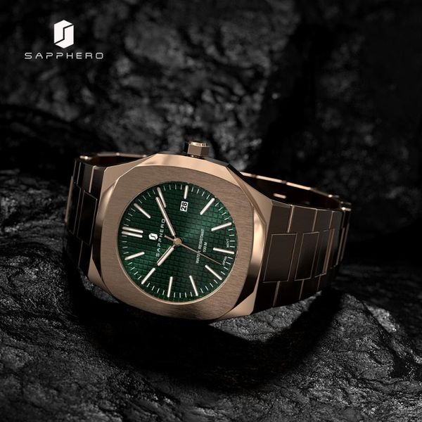 

wristwatches sapphero mens watch 100m waterproof quartz movement stainless steel case wristwatch luxury business male clock advanced gift, Slivery;brown