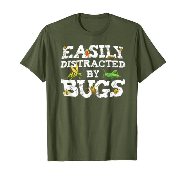 

entomologist easily distracted by bugs funny gift t-shirt, White;black