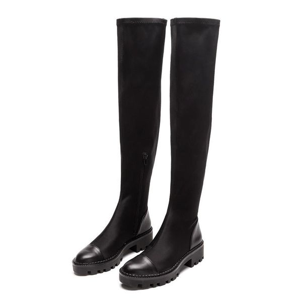 

boots 2021 fashion over the knee long tube thin socks flat knight stitching women, Black