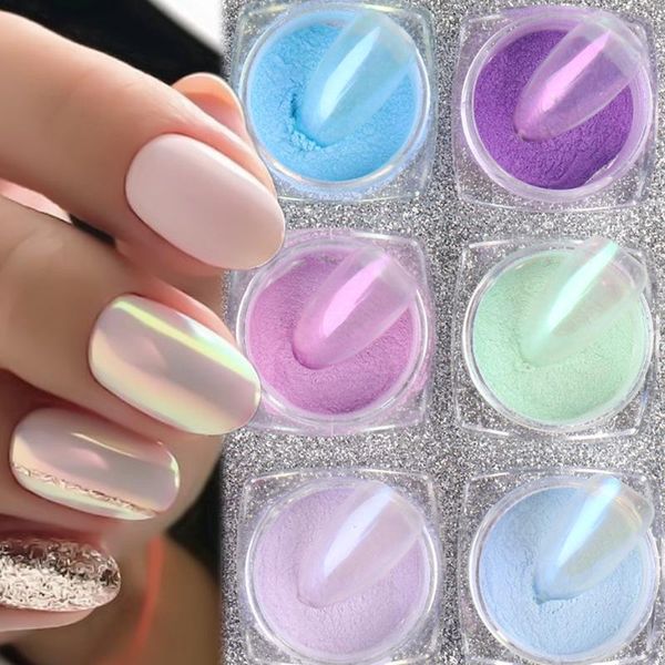 

0.5g aurora nail glitter pink light blue shining transparent mirror charm chrome pigment dust powder manicure decoration nl1789, Silver;gold
