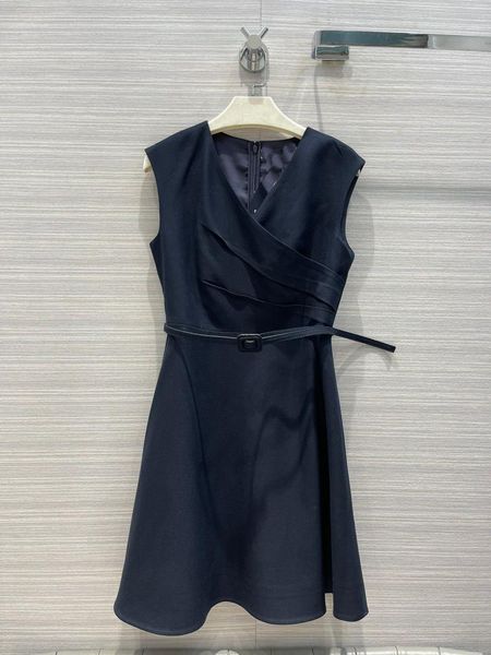 

casual dresses 2021 women fashion sleeveless v-neck belt dress 0709, Black;gray