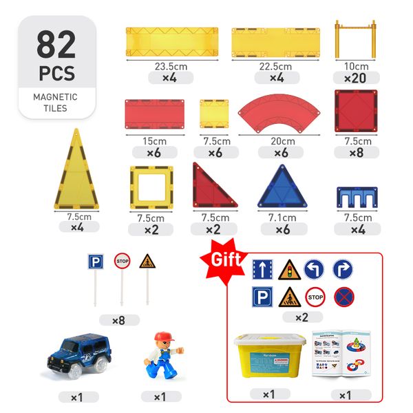 

82pcs traffic rail toys transparent big size magnetic tiles building blocks sets educational toys for children gifts