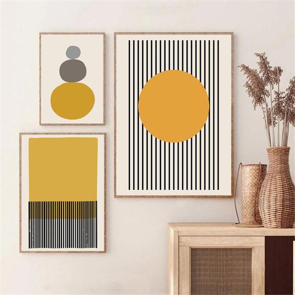 

paintings bauhaus exhibition geometric print line stripes abstract poster minimalist art painting mustard colors wall pictures home decor