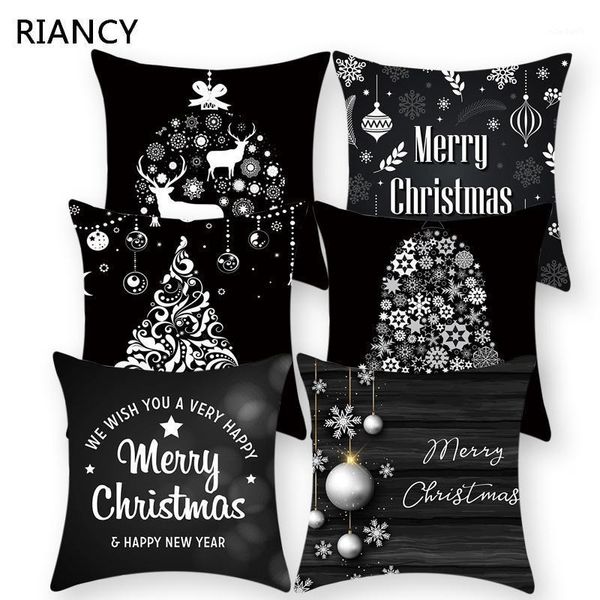 

christmas decorations decoration black white elk letter pattern 45*45cm polyester pillow case sofa home decor soft throw pillowcover 40977