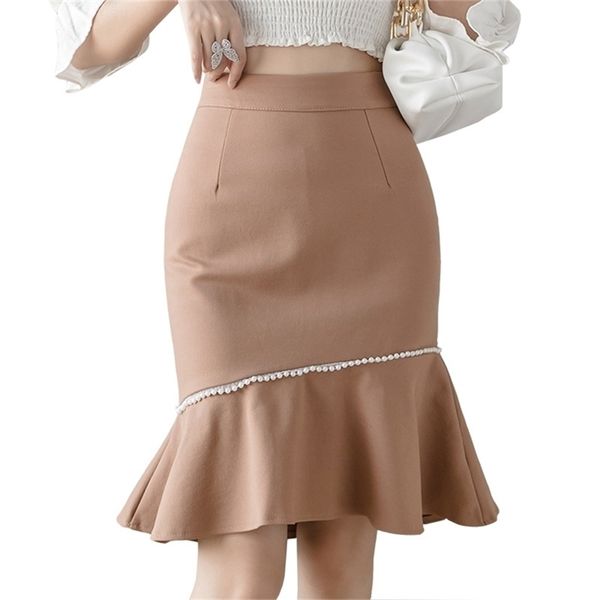

plus size women's clothing s-5xl high-waist skirt elegant solid color office ladies' bust fishtail skirts 210527, Black