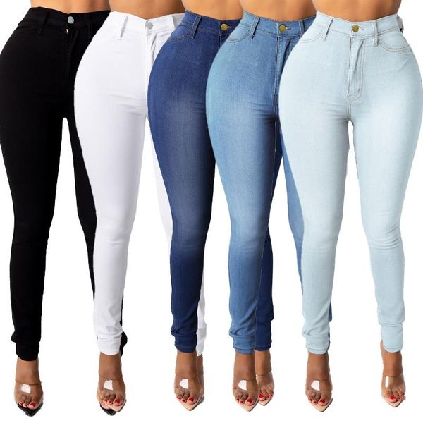 

women's jeans european and american high waist slim pencil pants cargo women waisted, Blue