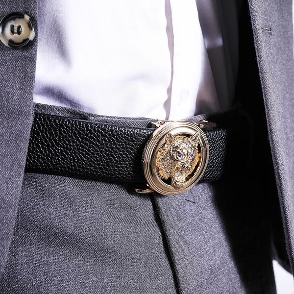 

belts man designer high-grade genuine leather belt wolf eagle leopard inlaid diamond automatic buckle classic business affairs, Black;brown