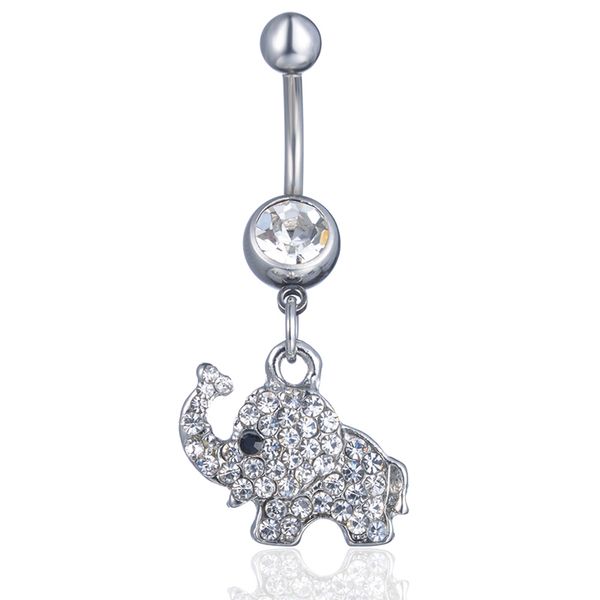 

d0189 clear elephant belly navel button ring, Silver