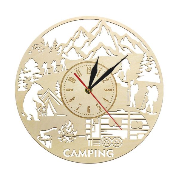 

wall clocks go camping wooden clock mountain hiking summer camp eco friendly natural room decor