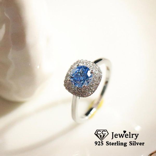 

cluster rings s925 silver for women blue cubic zirconia shinestone wedding engagement ring fine jewelry party drop 1670, Golden;silver