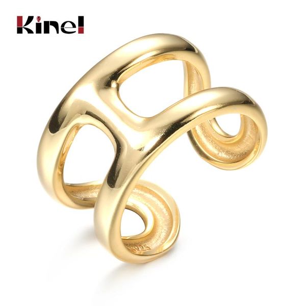 

cluster rings kinel 925 sterling silver 14k gold h shape for woman jewelry punk open fashion wedding party ring bijoux femme, Golden;silver