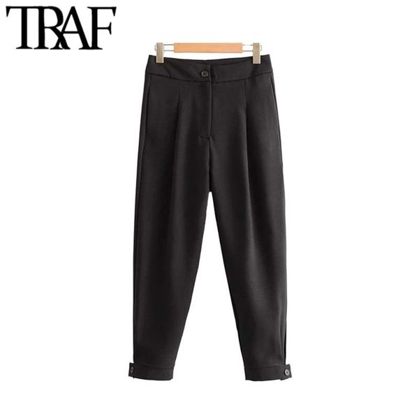 

women's pants & capris traf women vintage stylish pockets office wear zipper basic black female ankle trousers chic pantalones mujer, Black;white