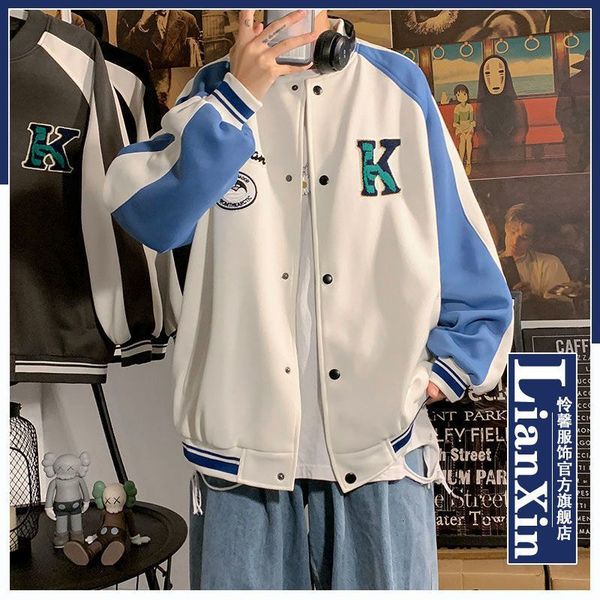 

women's jackets baseball jacket for men spring sewing contrast color varsity korean trend loose couple wrapped in 05or, Black;brown