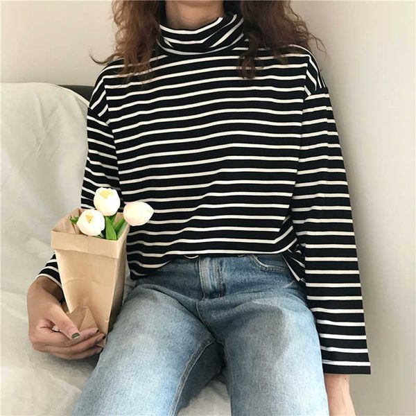 

salefashion coltrui on wild long mouw casual striped and year popular women's t-shirt, White