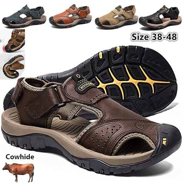 

men sandals genuine leather sandals summer casual shoes mens roman beach sandals sandalias de hombre de cuero, Black