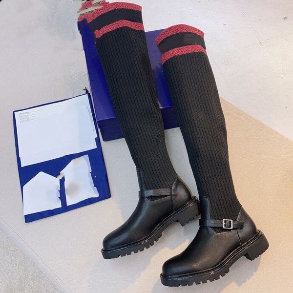 

autumn winter woman brand design long boots femal elastic sock thick bottom high shoes, Black