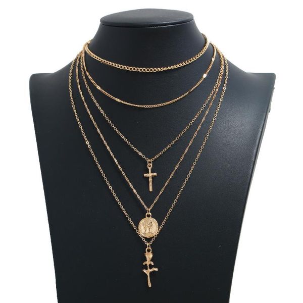 

pendant necklaces 2021 fashion creative cross rose necklace gold sweater chain female jewelry nameplate gift, Silver