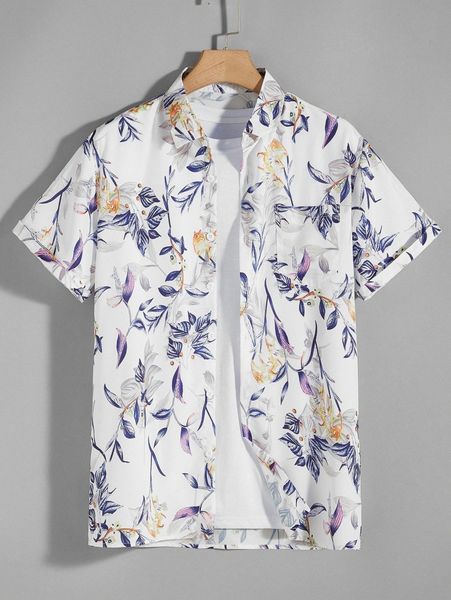 

men plants print button through shirt q3pg#, White;black