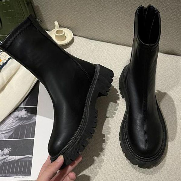 

boots women platform shoes zipper round toe lady casual 2022 autumn winter ytmtloy square heel botines de mujer rubber sexy, Black