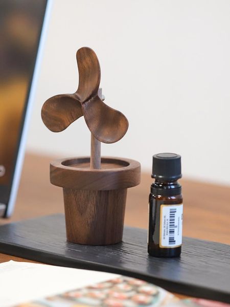 

fragrance lamps windmill essential oil perfumer made of walnut solid wood, rotating/detachable for household bedroom