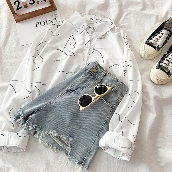 

women's tracksuits summer fashion denim short set women casual two pieces suit white long sleeve shirt + high waist jean matching, Gray