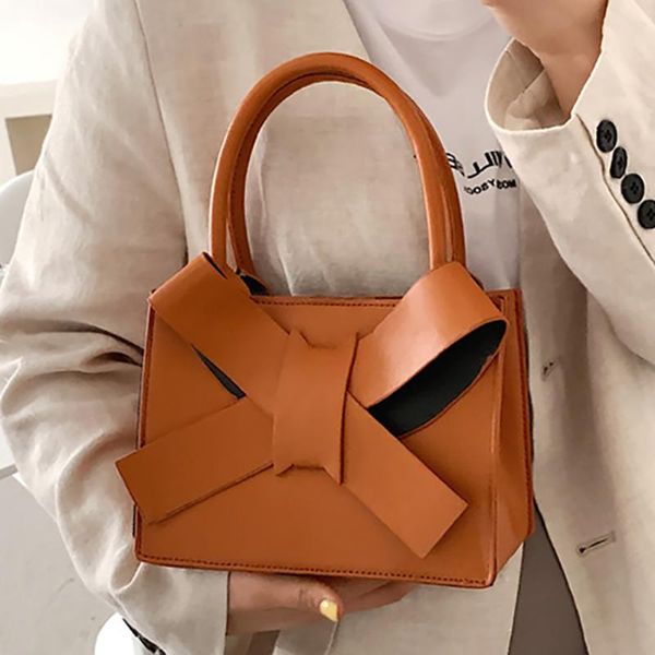 

evening bags fashion women leather handle bag portable pure color hasp flap handbags female casual bowknot street travel shopping purses