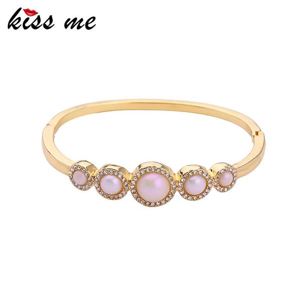 

bangle kissme exquisite crystal imitation pearl cuff bracelets for women gold color environmental alloy 2021 fashion jewelry, Black