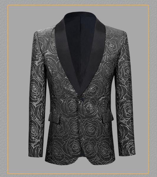

new arrival men jacquard blazer mens fashion slim rose pattern blazers male singer performance evening host suit jacket purple, Black;red